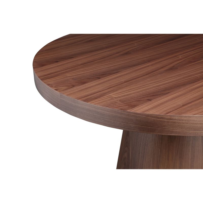 John 53 Inch Dining Table, Walnut Brown Round Wood Top, Padestal Base - Benzara