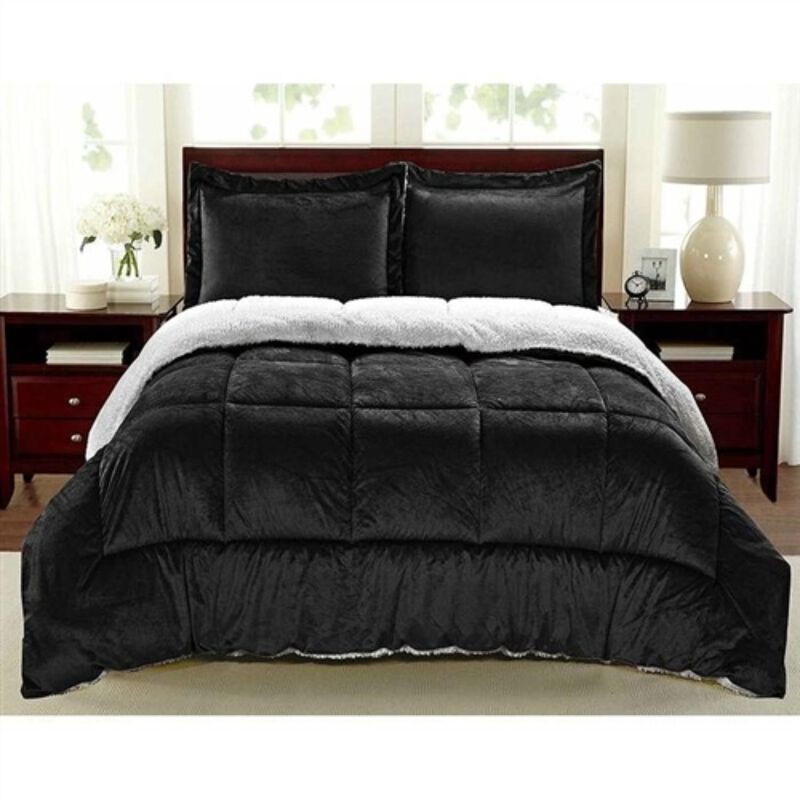 Hivvago Queen Size 3 Piece Ultra Soft Sherpa Wrinkle Resistant Comforter Set in