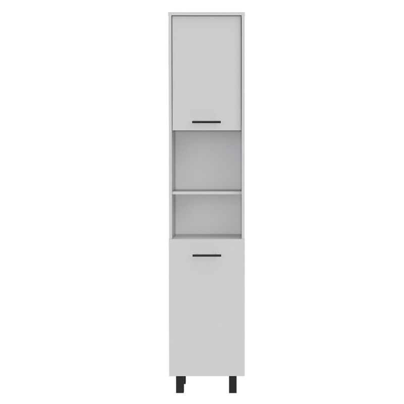 Hobart Pantry, Four Legs, Three Interior Shelves, Two Shelves, Two Cabinets - White