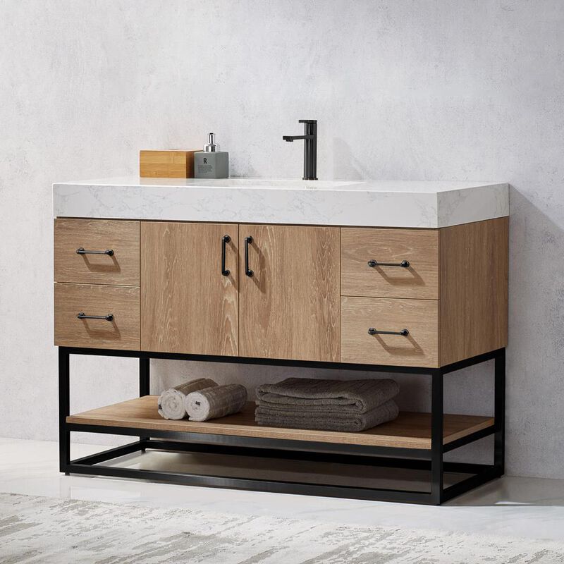Vinnova Design 48B Single Vanity with White Grain Stone Countertop Without Mirror