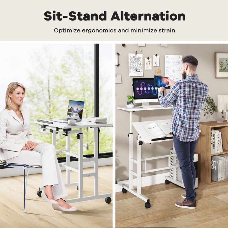 Mobile Standing up Desk Adjustable Computer Desk Tilting Workstation