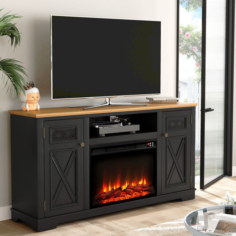 FESTIVO 61.5" Two-Tone TV Stand with Electric Fireplace Fits TVs Up to 70"