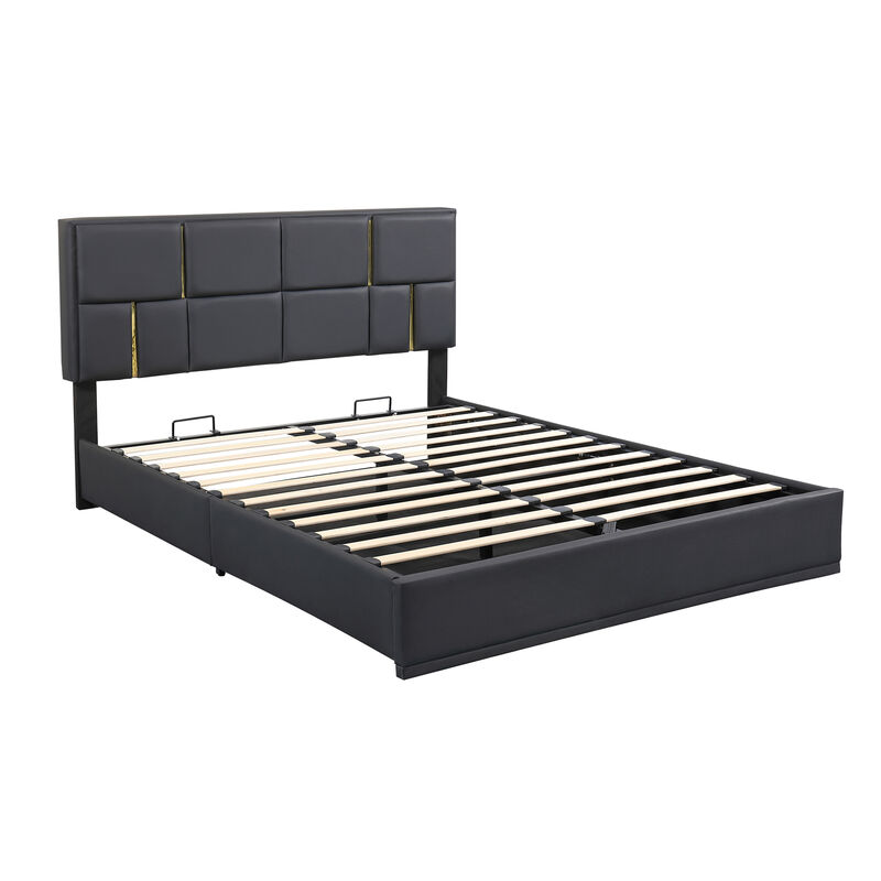 Merax PU Platform Bed with Hydraulic Storage System