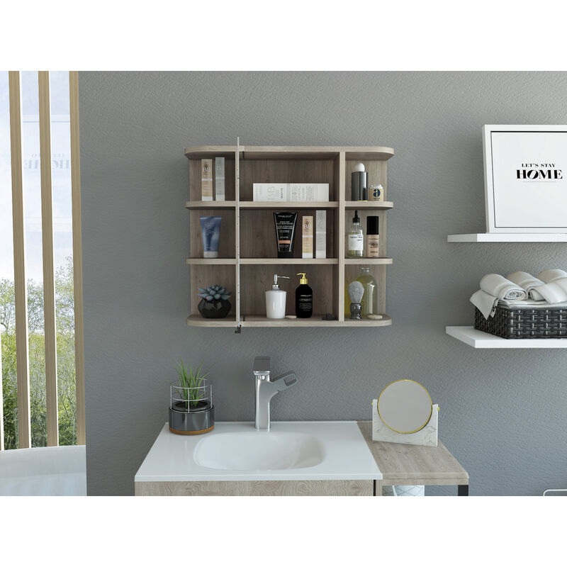 Milan Medicine Cabinet, Six External Shelves Mirror, Three Internal Shelves - Light Gray