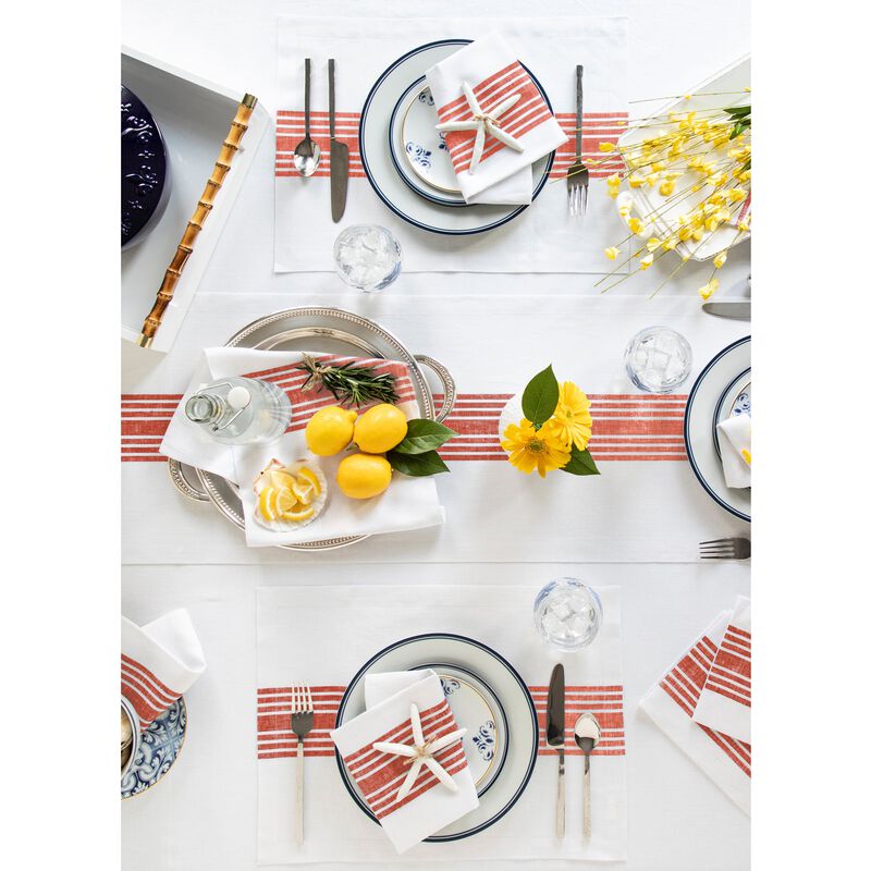 Solino Home 100% Pure Linen Stripe Placemats 14 x 19 Inch Set of 4 | Farmhouse