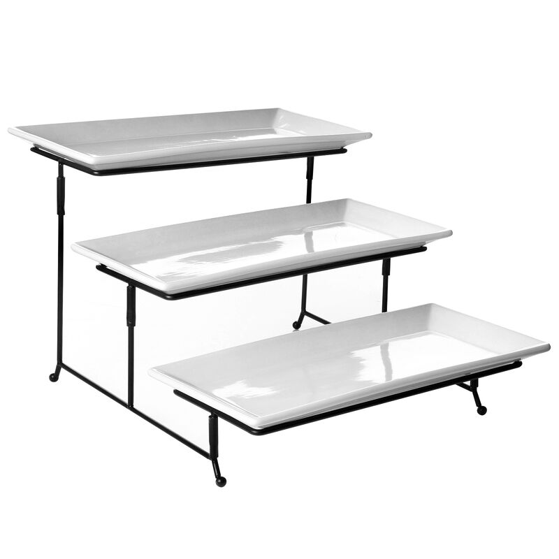 Gibson Elite Gracious Dining 3-Tiered Plate Set with Metal Stand