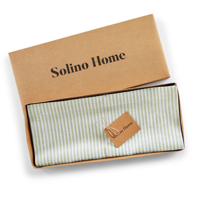 Solino Home 100% Pure Linen Table Runner 14 x 36 Inch | Narrow Stripe