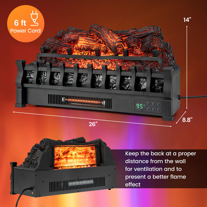 26 Inches Infrared Quartz Electric Fireplace with Realistic Pinewood Ember Bed