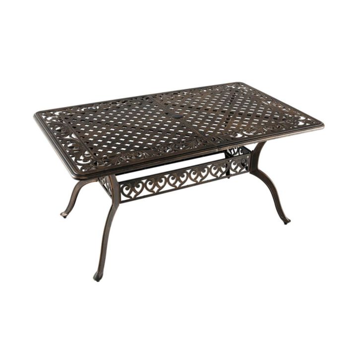 Hivvago 59 Inch Aluminum Patio Dining Table with Umbrella Hole fot 6 Persons-Bronze