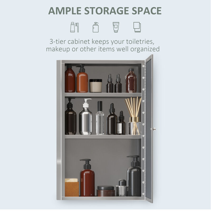 24"x16" Bathroom Mirrored Medicine Cabinet Storage 3 Shelves Stainless Steel