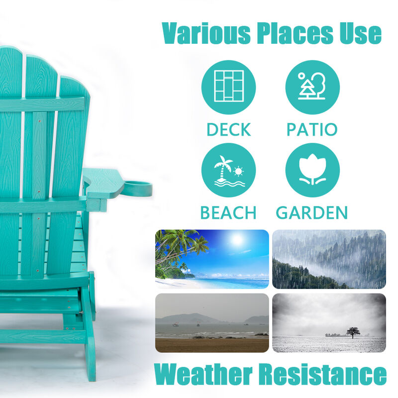 Tale Folding Adirondack Chair With Pullout Ottoman With Cup Holder, Oversized, Poly Lumber