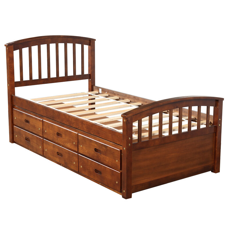 Merax Solid Wood Platform Storage Bed with 6 Drawers