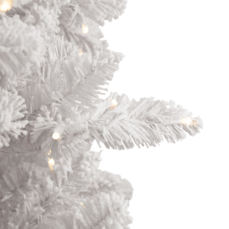9' Pre-Lit Flocked Norway White Pine Artificial Christmas Tree  Warm White LED Lights