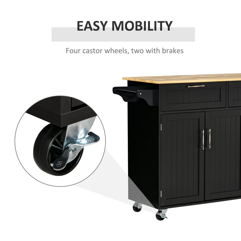 Black Mobile Kitchen: Island with Drawers and Cabinet Storage