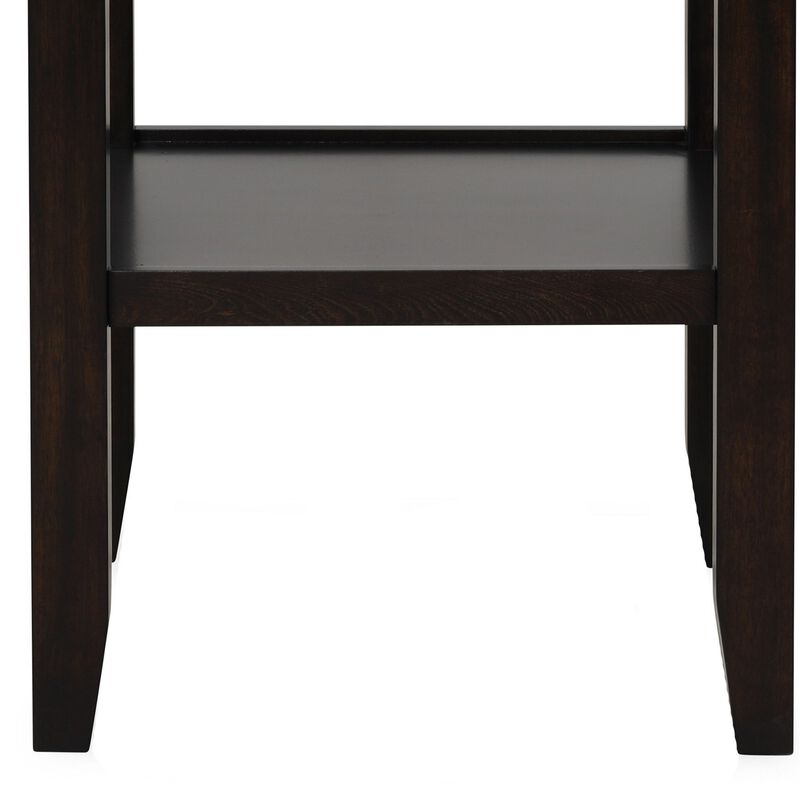 Kate 42 Inch Round Counter Table, Faux Marble Top, White, Espresso-Benzara