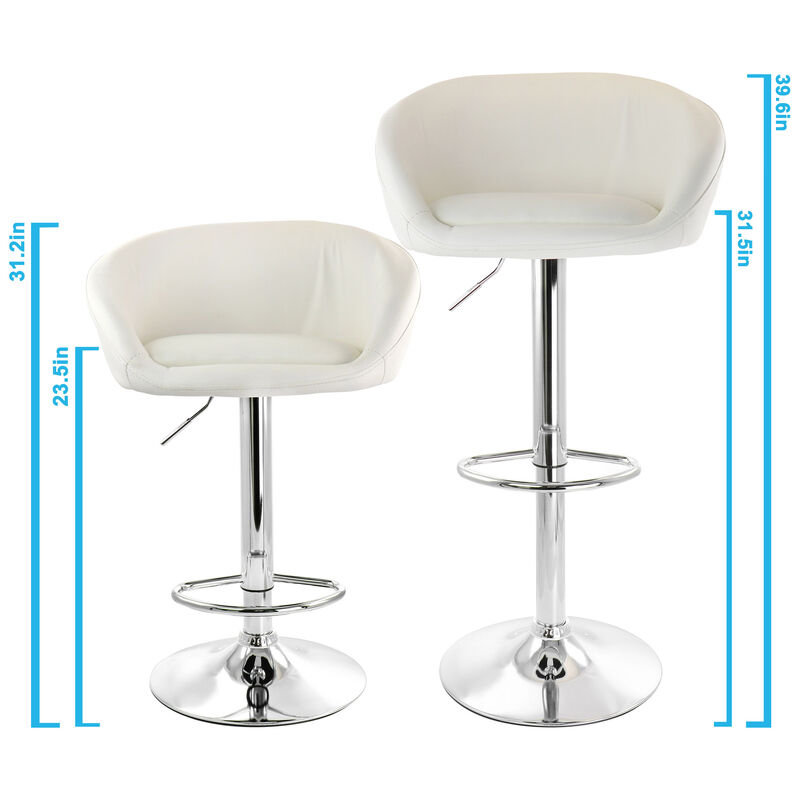 Elama 2 Piece Adjustable Faux Leather Bar Stool in White with Chrome Base