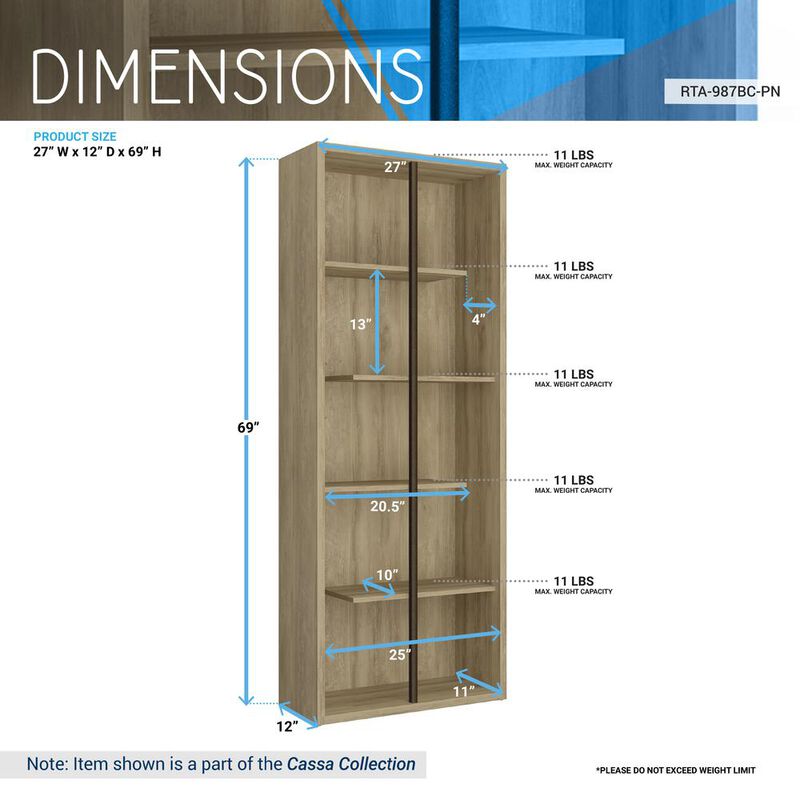 Techni Mobili Standard 5-Tier wooden bookcase, Pine