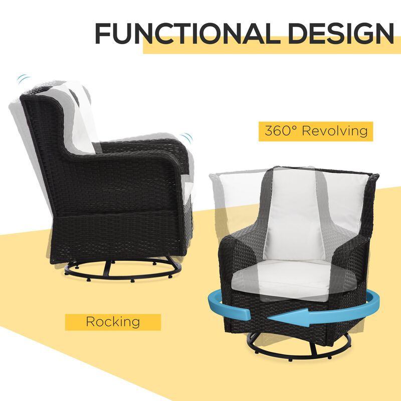 Cream Outdoor Seating: Porch Bistro Set with 360° Rotation & Rocking