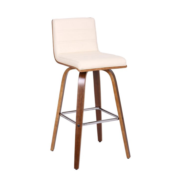 Leatherette Sloped Seat Barstool with Angled Legs, Cream-Benzara