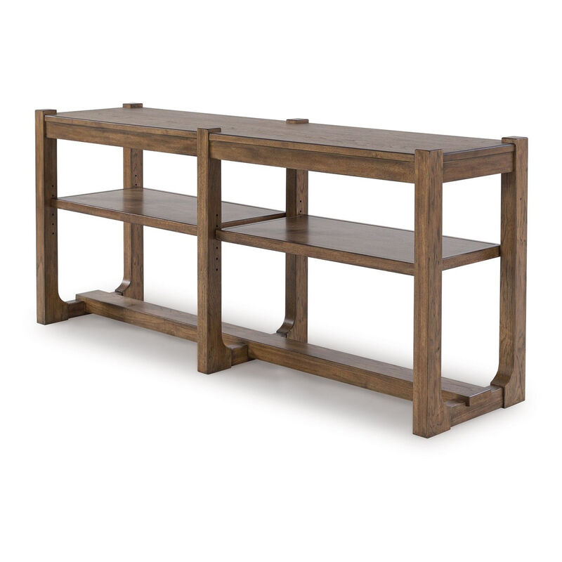 Cabal Sofa Table, Open Shelf, Light Brown Wood, Rectangular 65 Inch - Benzara