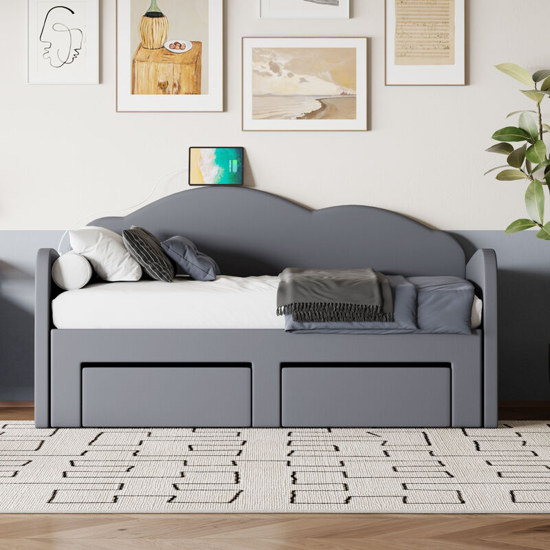Merax Velvet Upholstered Daybed  with Trundle