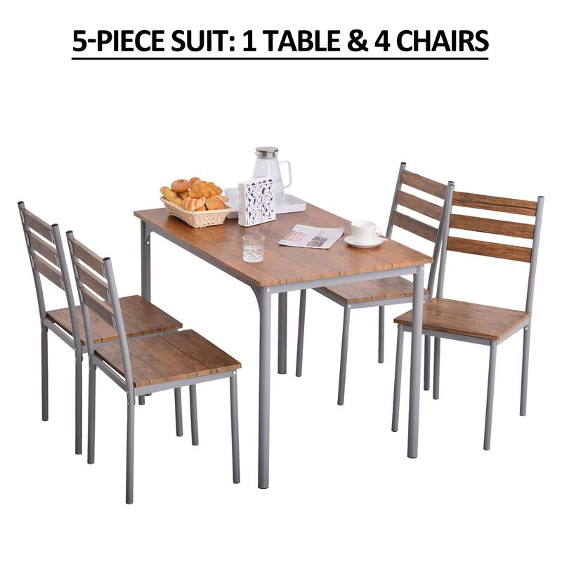 Brown Outdoor Dining: 5-Piece Wooden Counter Height Table Set