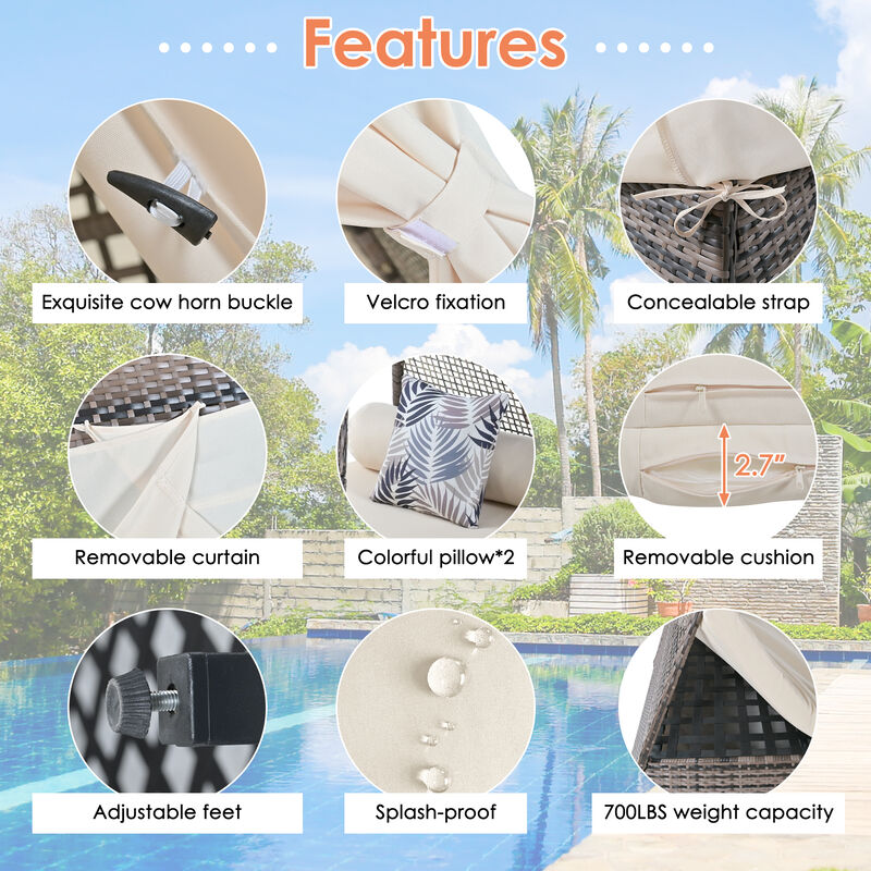 Merax Outdoor Sunbed Wicker Patio Daybed With Cushions