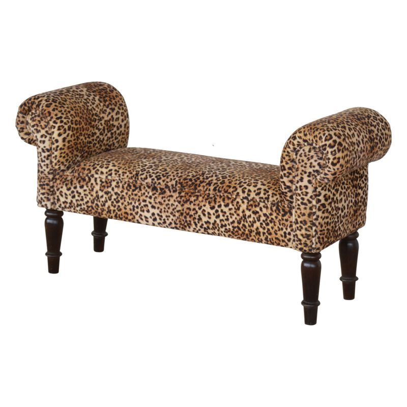 Leopard Print Velvet Solid Wood Uphlolestry  Bench