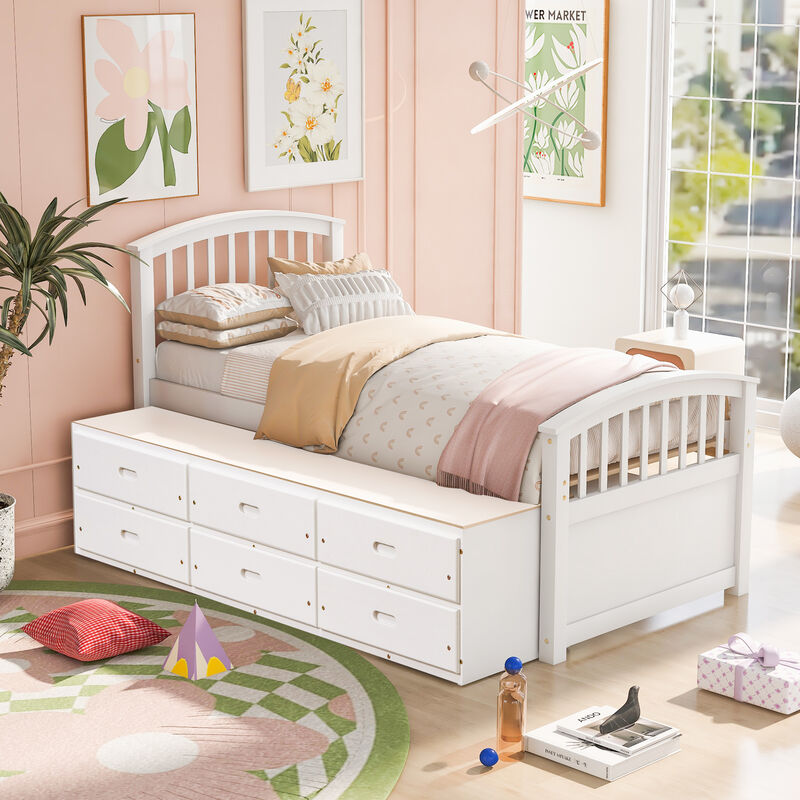 Merax Solid Wood Platform Storage Bed with 6 Drawers