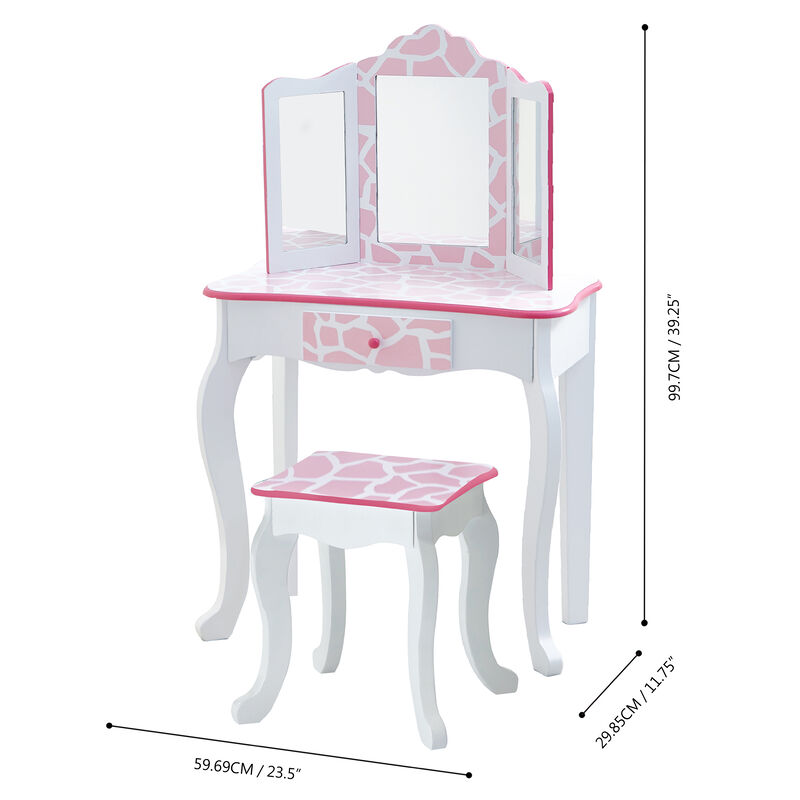 Fantasy Fields - Fashion Giraffe Prints Gisele Play Vanity Set - Pink / White