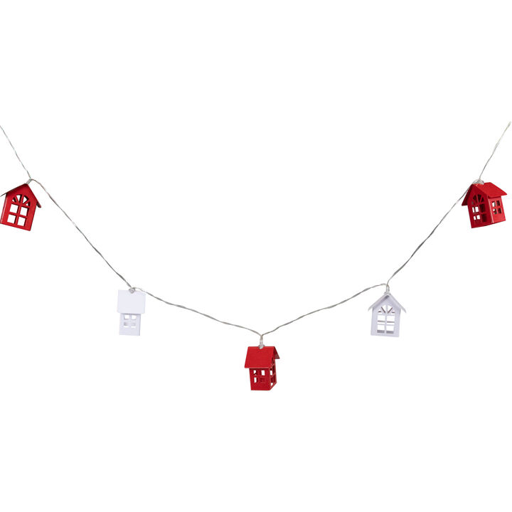 10 B/O LED Warm White Metal House Christmas Lights - 6.5' Clear Wire
