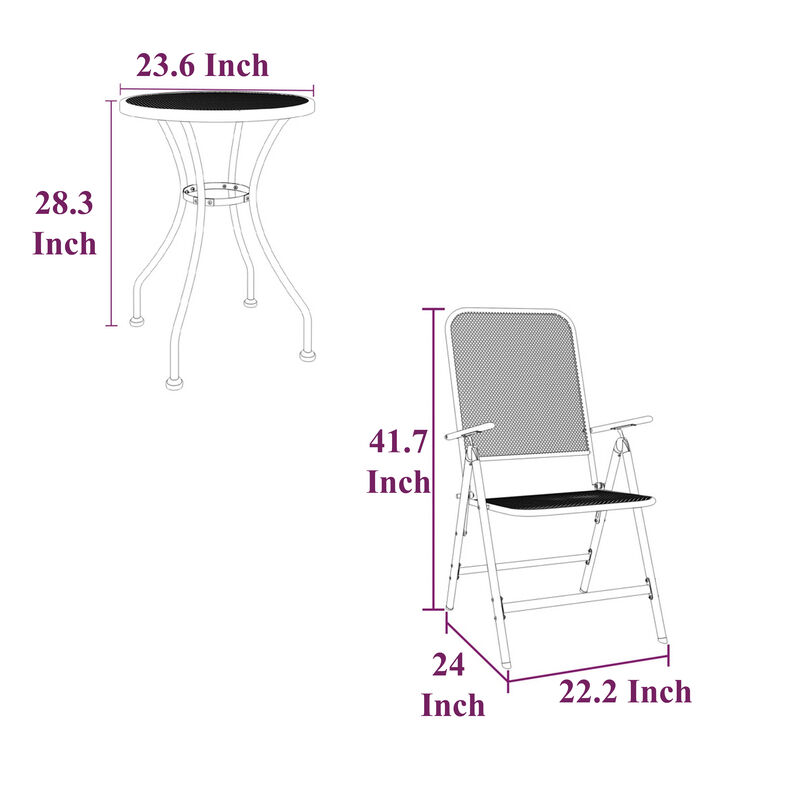 Zofi 5pc Outdoor Breakfast Dining Table and Chairs Set, Foldable, Gray - Benzara