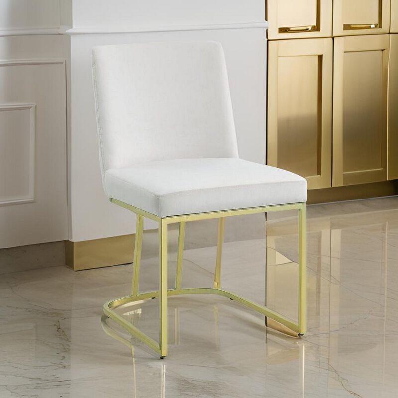 24 Inch Side Dining Chair Set of 2, Soft Off White Velvet, Gold Metal Base - Benzara