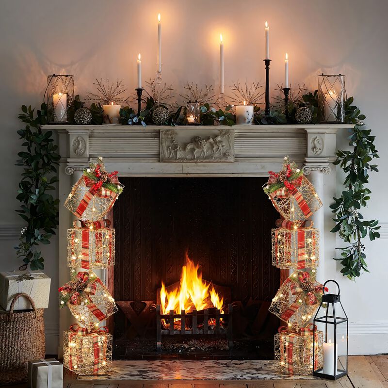 LuxenHome Champagne Gold Gift Boxes Holiday Decoration with Battery-Operated Lights