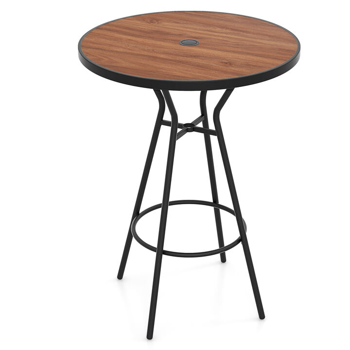 Outdoor Bar Table with Wood-Like Tabletop for Backyard Garden