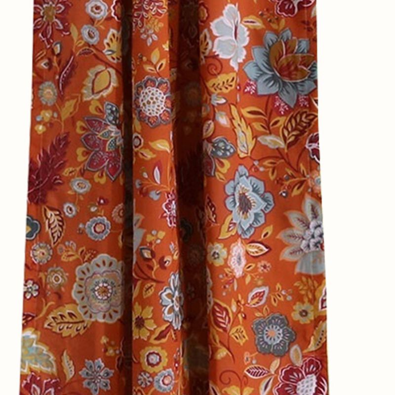4 Piece Polyester Window Panel Set with Floral Print, Multicolor - Benzara