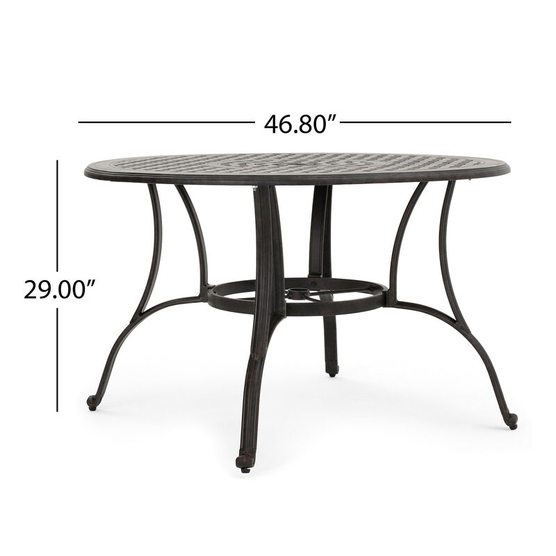 Simon Outdoor Dining Table, Round 47 Inch, Bronze Finished Cast Metal Frame - Benzara