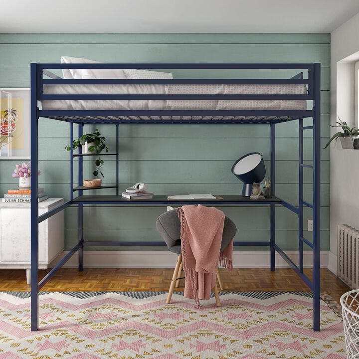 Novogratz Maxwell Metal Loft Bed with Desk & Shelves