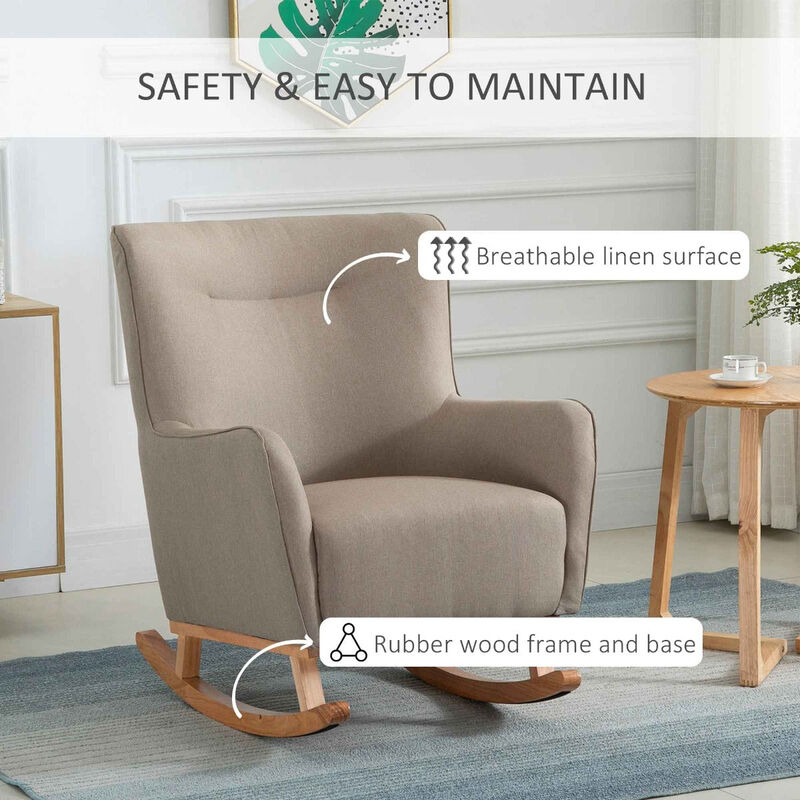 Greige Living Room Rocker: Modern Winged Back Armchair
