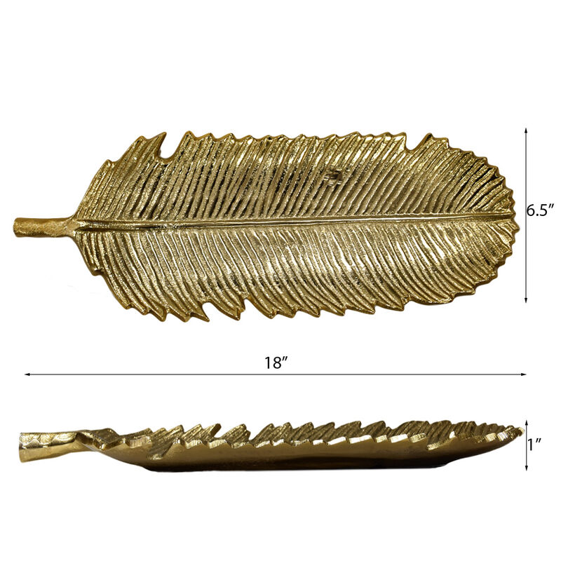 Handmade Decorative Gold Color Coated 17.99 x 6.29 x 1.18 Inches Aluminium Tray 035AB BBH Home's