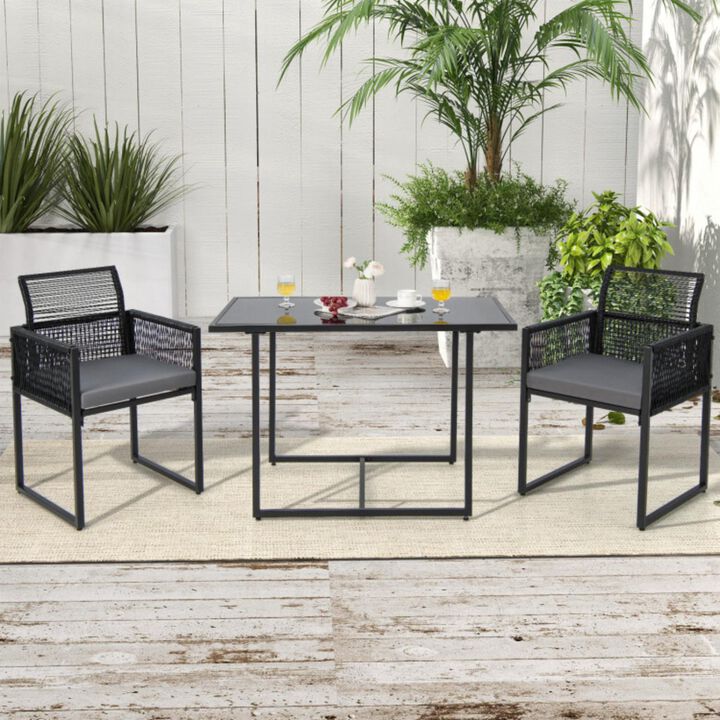 Hivvago 3 Pieces Outdoor Dining Set with Folding Backrest and Seat Cushions-Black