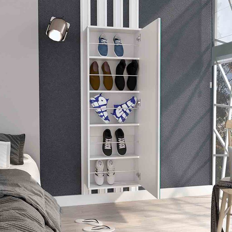 Wall Mounted Shoe Rack With Mirror Chimg, Bedroom, White