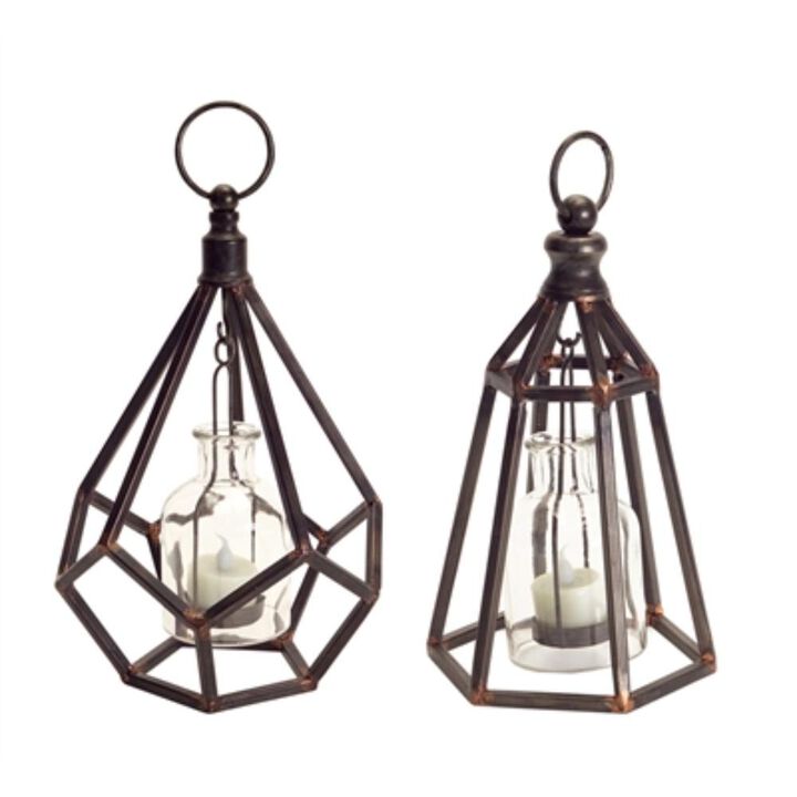 Hivvago Hanging Tea Light Holder (Set of 2) 10.5"H Metal/Glass