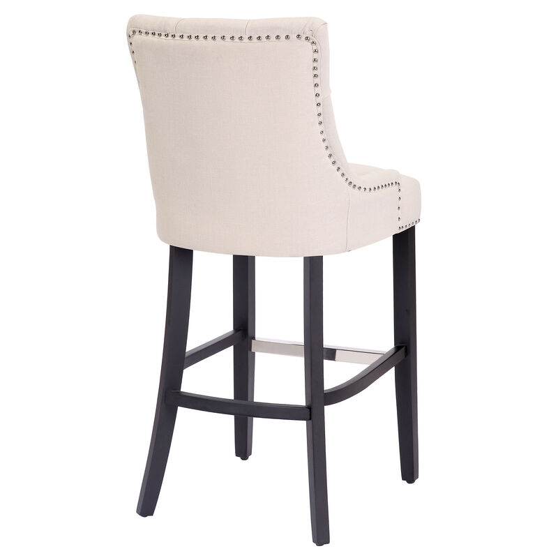 WestinTrends 29" Linen Fabric Tufted Upholstered Bar Stool (Set of 2), Black