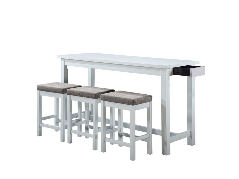 1 Drawer Counter Height Table with Backless Stools,Set of 4,White and Gray - Benzara