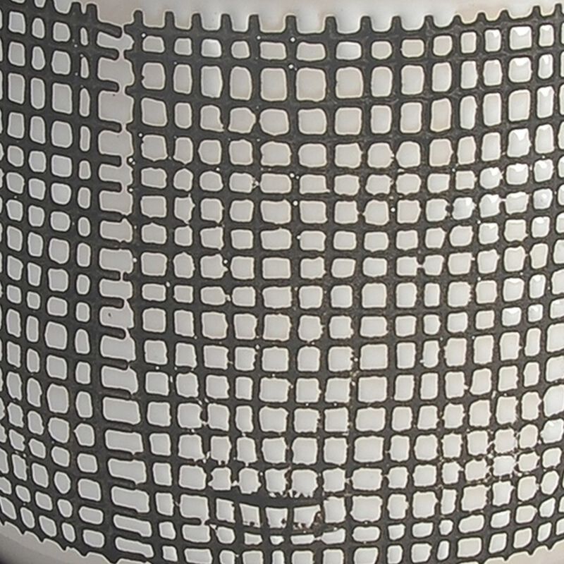 Ceramic Planter with Mesh Design and Saucer, Gray-Benzara