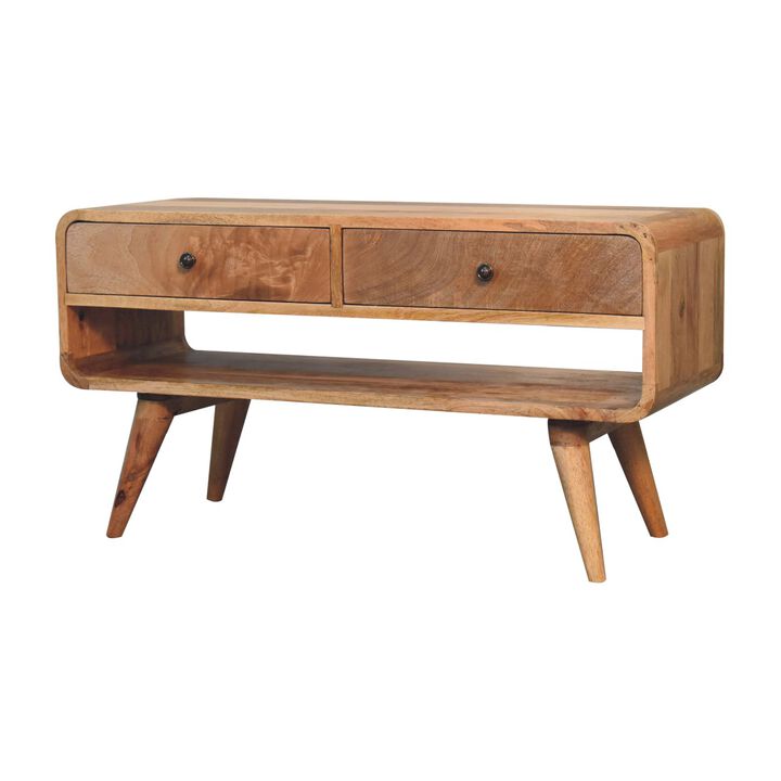 Reverse Curve  Solid Wood 2 Drawer Oak-ish Media Unit