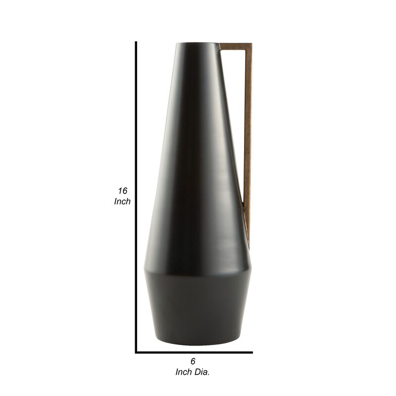 Ezra 20 Inch Decorative Flower Vase, Angular Gold Handle, Black Metal -