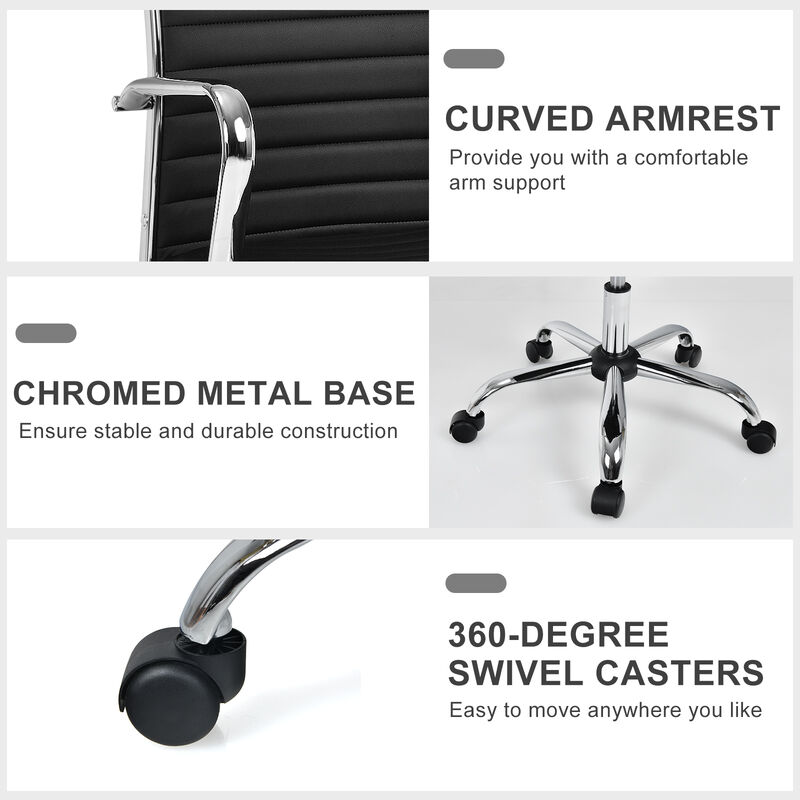 Costway PU Leather Office Chair High Back Conference Task Chair w/Armrests Black