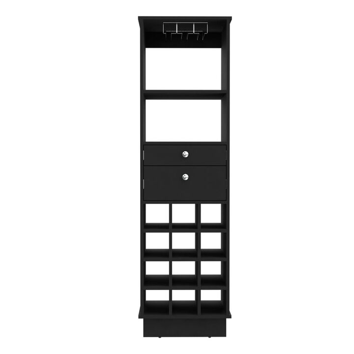 DEPOT E-SHOP Zircon Bar Cabinet, Twelve Built-in Wine Rack, Two Drawers, Black